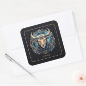 Custom Cosmic Bull Zodiac Symbol Black Gold Taurus Quadratischer Aufkleber (Umschlag)