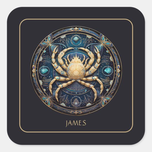 Custom Cosmic Crab Zodiac Symbol Black Gold Cancer Quadratischer Aufkleber (Vorderseite)