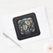 Custom Cosmic Fish Zodiac Sign Black Gold Pisces Quadratischer Aufkleber (Umschlag)