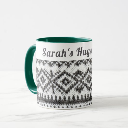 Custom Cosy Ugly Sweater | Hugs & Hot Cocoa Tasse (Vorderseite Links)