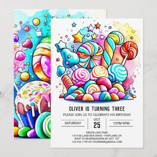 Custom Cotton Candy Birthday Einladung (Vorne/Hinten)