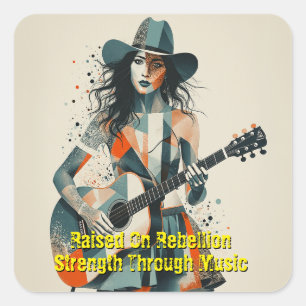 Custom Country Girl Gitarrist Art Inspiration Quadratischer Aufkleber