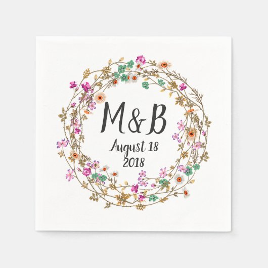 Custom Country Style Floral Wreath Art Motif Serviette (Vorderseite)