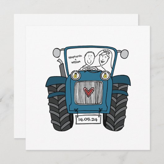 Custom Country Wedding Blue Traktor Abend Einladung (Vorne/Hinten)