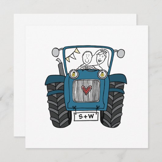 Custom Country Wedding Blue Traktor Abend Einladung (Vorne/Hinten)