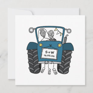 Custom Country Wedding Blue Traktor Abend Einladung