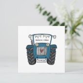 Custom Country Wedding Blue Traktor Einladung (Stehend Vorderseite)
