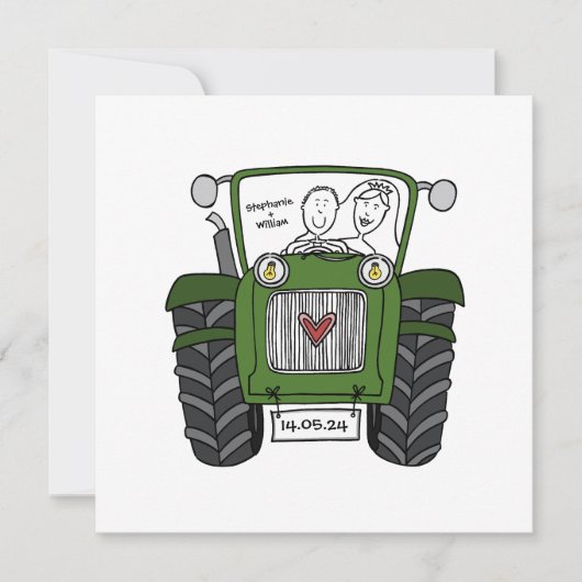 Custom Country Wedding Green Traktor Abend Einladung (Vorderseite)
