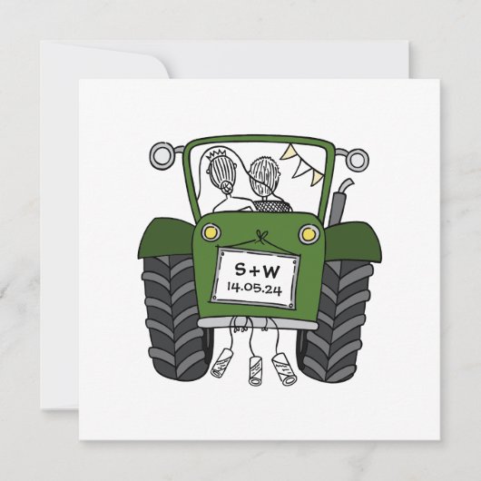 Custom Country Wedding Green Traktor Abend Einladung (Vorderseite)