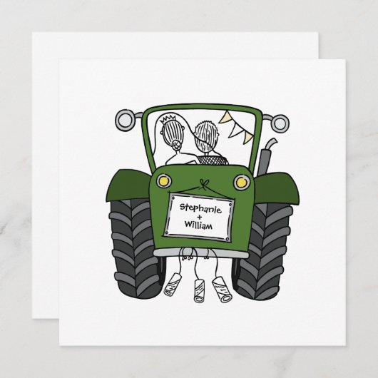 Custom Country Wedding Green Traktor Einladung (Vorne/Hinten)
