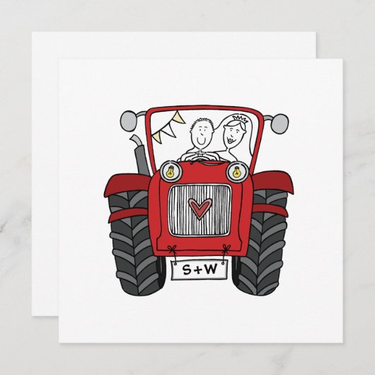 Custom Country Wedding Red Tractor Abend Einladung (Vorne/Hinten)