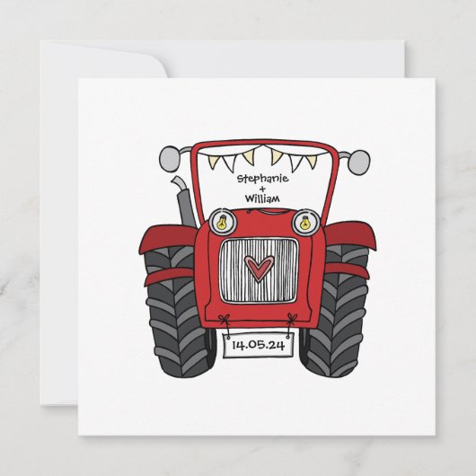 Custom Country Wedding Red Tractor Abend Einladung (Vorderseite)