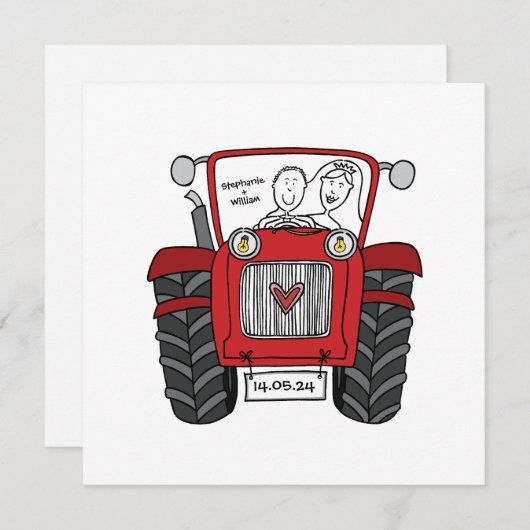 Custom Country Wedding Red Tractor Abend Einladung (Vorne/Hinten)