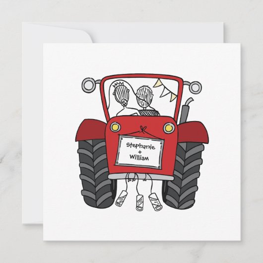 Custom Country Wedding Red Tractor Abend Einladung (Vorderseite)