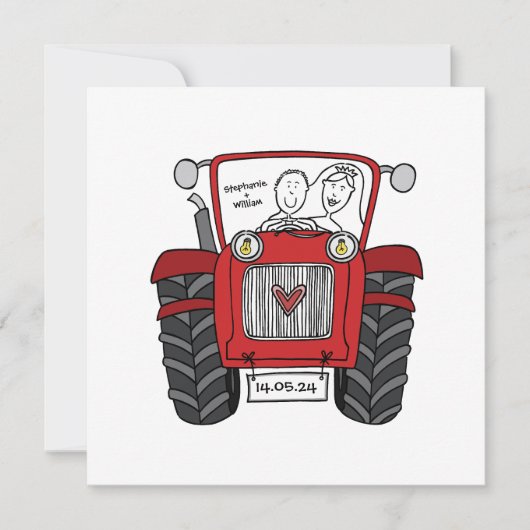 Custom Country Wedding Red Tractor Einladung (Vorderseite)