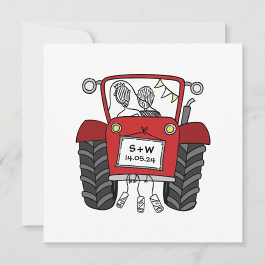 Custom Country Wedding Red Tractor Einladung (Vorderseite)
