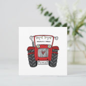 Custom Country Wedding Red Tractor Einladung (Stehend Vorderseite)