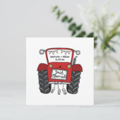 Custom Country Wedding Red Tractor Einladung (Stehend Vorderseite)