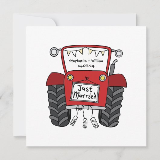 Custom Country Wedding Red Tractor Einladung (Vorderseite)