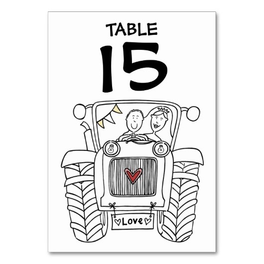 Custom Country Wedding Traktor Tischnummer (Vorderseite)