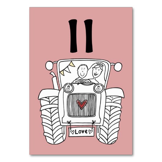 Custom Country Wedding Traktor Tischnummer (Vorderseite)