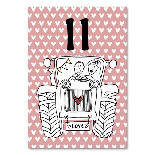 Custom Country Wedding Traktor Tischnummer (Vorderseite)