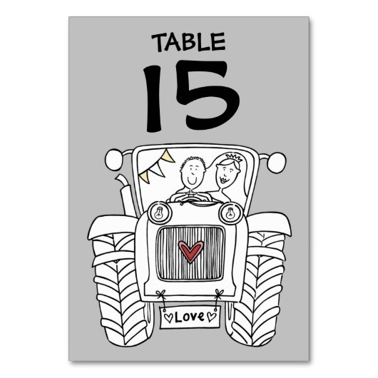 Custom Country Wedding Traktor Tischnummer (Vorderseite)