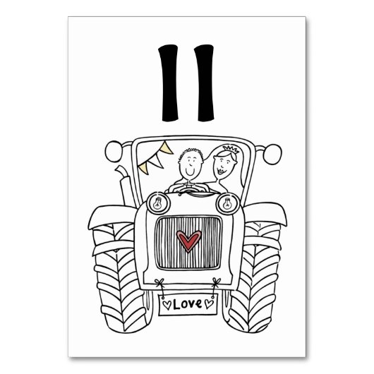 Custom Country Wedding Traktor Tischnummer (Vorderseite)