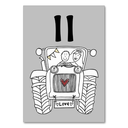 Custom Country Wedding Traktor Tischnummer (Vorderseite)