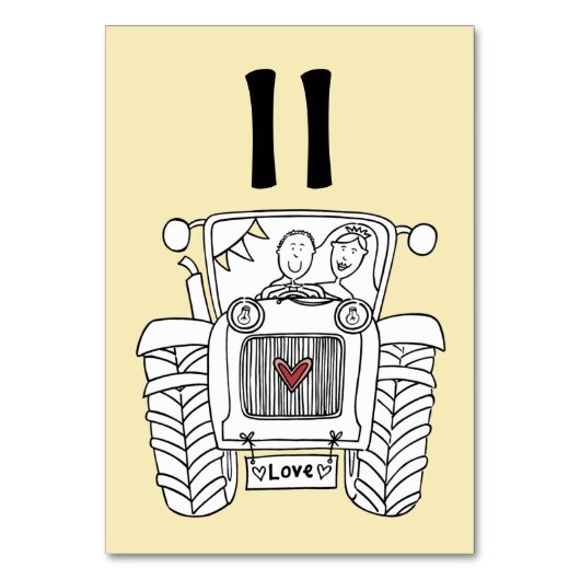 Custom Country Wedding Traktor Tischnummer (Vorderseite)
