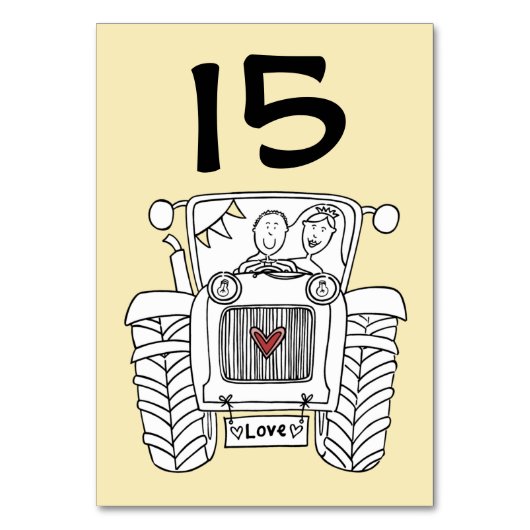 Custom Country Wedding Traktor Tischnummer (Vorderseite)