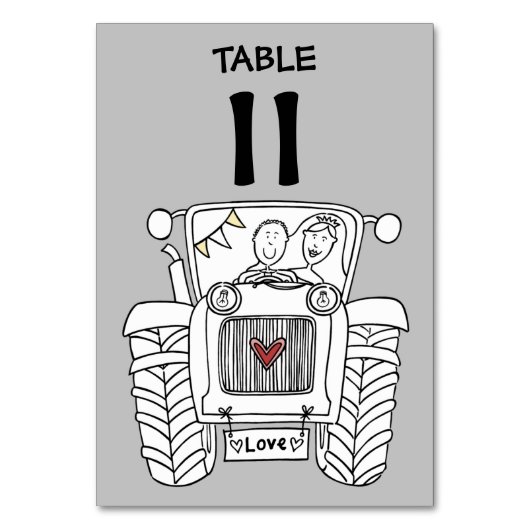 Custom Country Wedding Traktor Tischnummer (Vorderseite)