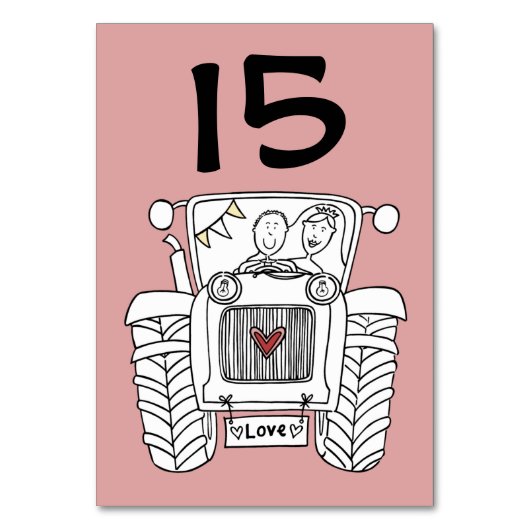 Custom Country Wedding Traktor Tischnummer (Vorderseite)