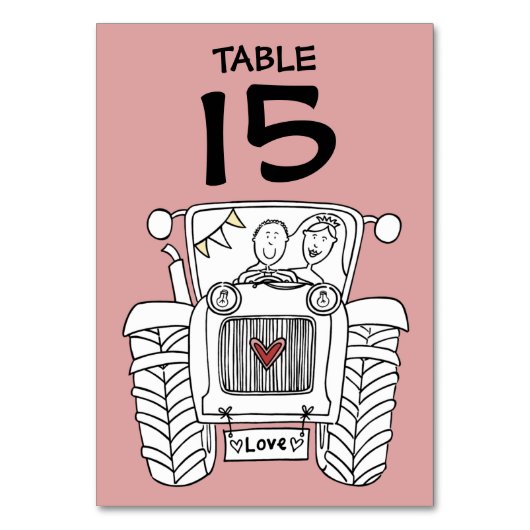 Custom Country Wedding Traktor Tischnummer (Rückseite)