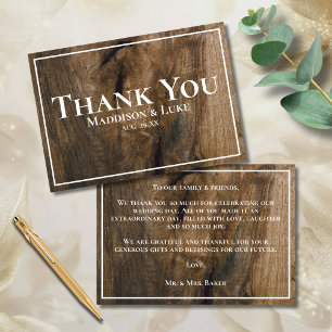 Custom Country Western Rustic Wood Wedding Dankeskarte