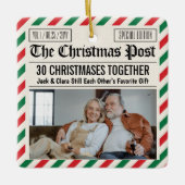 Custom Couple Anniversary Gift Christmas Newspaper Keramikornament (Vorderseite)