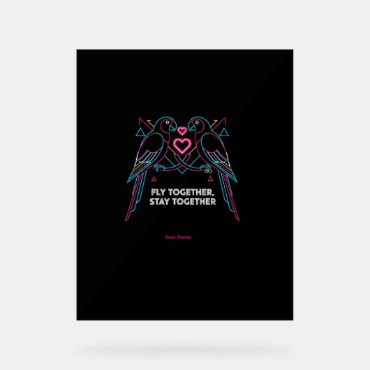 Custom Couple Anniversary Neon Parrots Winter Hood Acrylschild (Vorderseite)