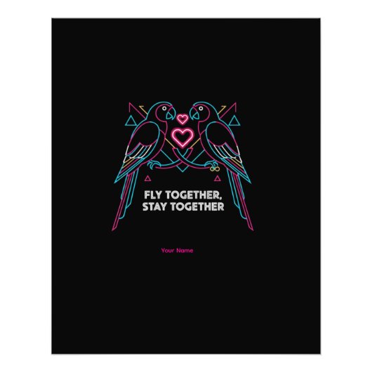 Custom Couple Anniversary Neon Parrots Winter Hood Fotodruck (Vorne)