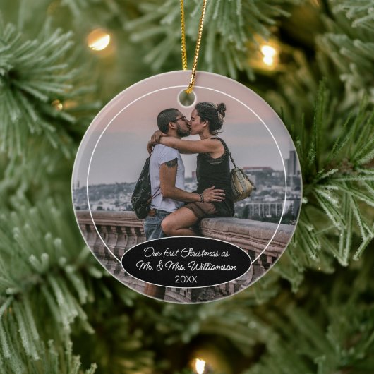 Custom Couple First Christmas Classic Personalisie Keramik Ornament (Baum)