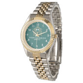 Custom couple floral names monogram green armbanduhr (Schrägansicht)