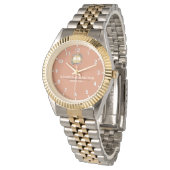 Custom couple floral names monogram orange armbanduhr (Schrägansicht)