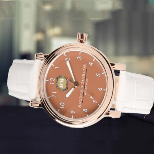 Custom couple floral names monogram orange armbanduhr