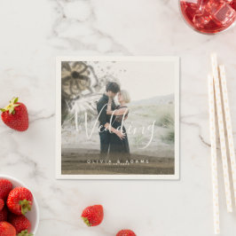 Custom Couple Foto Gold Floral Abstrakte Hochzeit Serviette