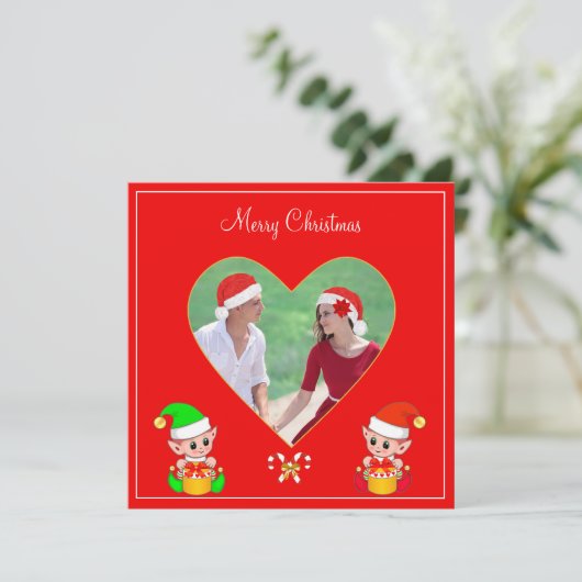 Custom Couple Foto & Niedlich Elf Weihnachten (Stehend Vorderseite)