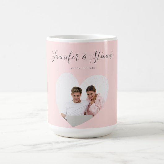 Custom Couple FotoHeart Blush Pink Jubiläum Kaffeetasse (Mittel)