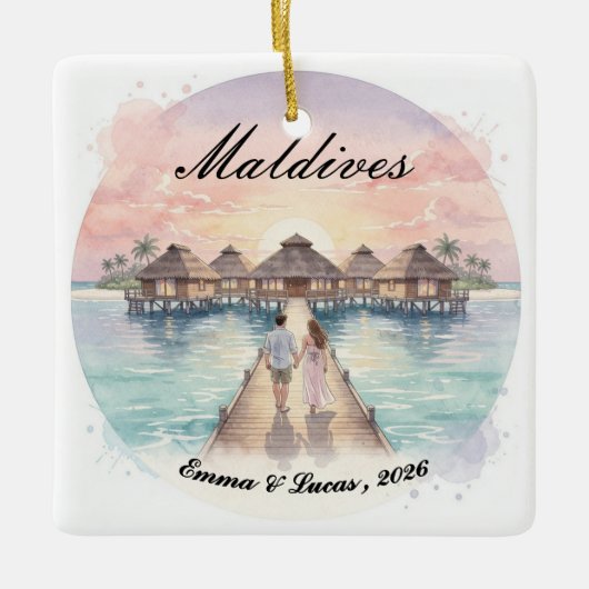 Custom Couple Maldives Honeymoon Keepsake Keramikornament (Vorderseite)
