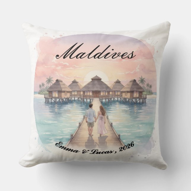 Custom Couple Maldives Honeymoon Keepsake Kissen (Vorderseite)