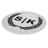 Custom Couple Monogram mit Laurel Blätter Schneidebrett (Ecke)