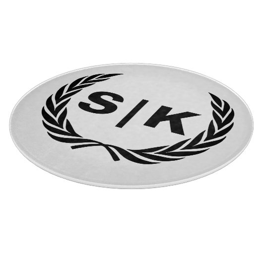 Custom Couple Monogram mit Laurel Blätter Schneidebrett (Ecke)