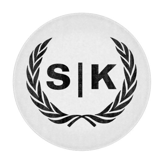 Custom Couple Monogram mit Laurel Blätter Schneidebrett (Vorderseite)